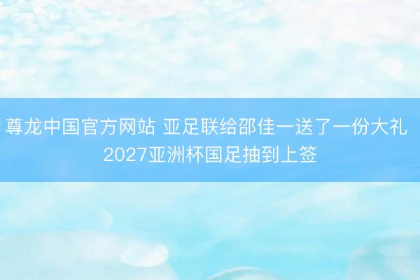 尊龙中国官方网站 亚足联给邵佳一送了一份大礼 2027亚洲杯国足抽到上签