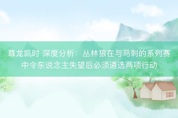 尊龙凯时 深度分析：丛林狼在与马刺的系列赛中令东说念主失望后必须遴选两项行动