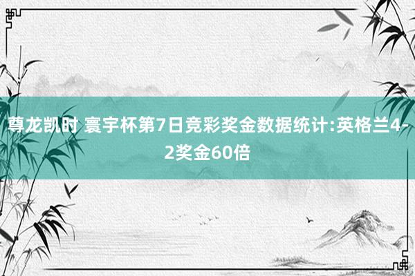 尊龙凯时 寰宇杯第7日竞彩奖金数据统计:英格兰4-2奖金60倍