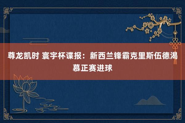 尊龙凯时 寰宇杯谍报:新西兰锋霸克里斯伍德渴慕正赛进球